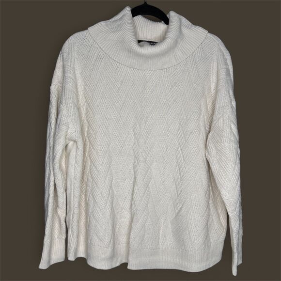 Lane Bryant Granola Girl Chevron Knit Pattern Cream Turtleneck Sweater - Picture 1 of 8